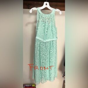 David’s Bridal Mint Lace Kids Dress in Soft Green